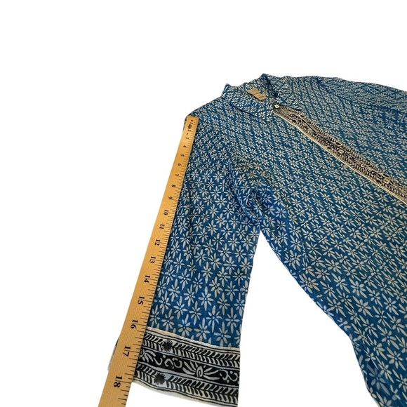 Sigrid Olsen Sport Blue Floral Button Down Shirt Contrast Trim Lightweight M - Picture 7 of 14